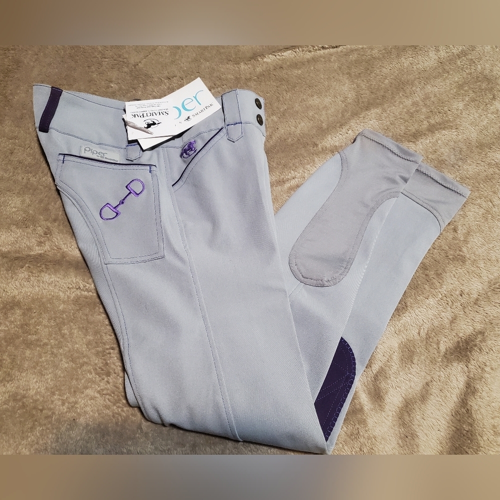 BNWT Smartpak Piper Knee Patch Breeches size 22L Grey/Purple Equestrian